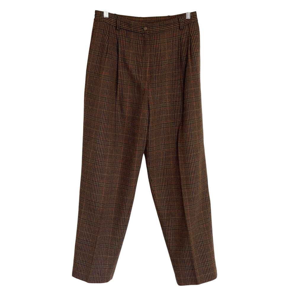 Sag Harbor Vintage‎ Brown Plaid Wool Blend Pleated Pants Womens 14 Academia